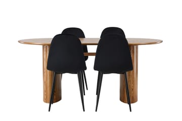 Spisegruppe Venture Home Isolde spisegruppe 180 cm oval med 4 Polar stole Sort/Natur - Møbler - Borde - Spisebordssæt