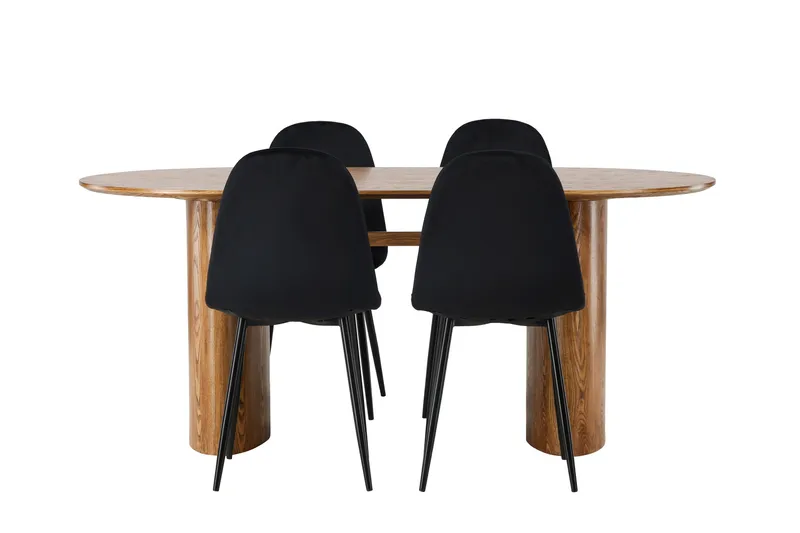 Spisegruppe Venture Home Isolde spisegruppe 180 cm oval med 4 Polar stole Sort/Natur, undefined
