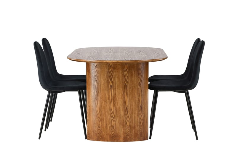 Spisegruppe Venture Home Isolde spisegruppe 180 cm oval med 4 Polar stole Sort/Natur - Møbler - Borde - Spisebordssæt