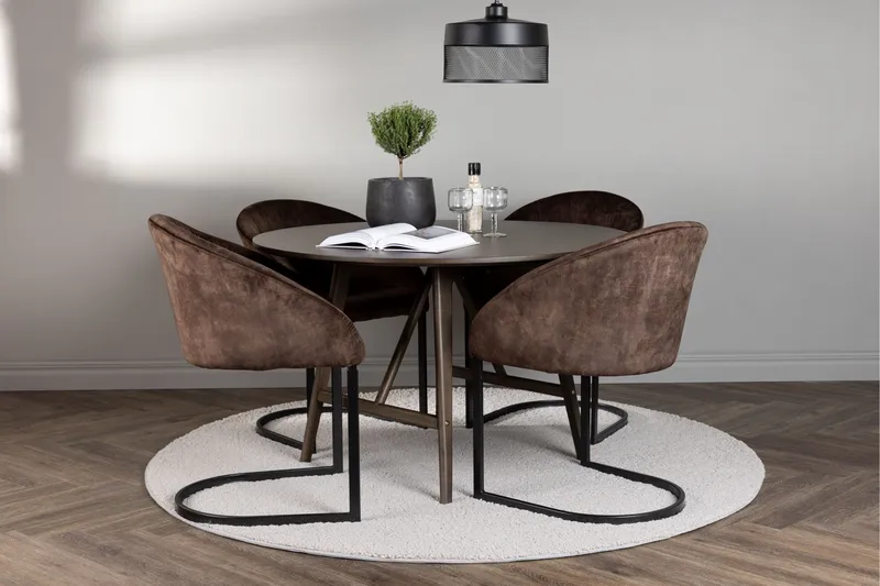 Spisegruppe Venture Home Kaseidon spisegruppe 100 cm rund med 4 Evening-stole Sort/Brun - Møbler - Borde - Spisebordssæt