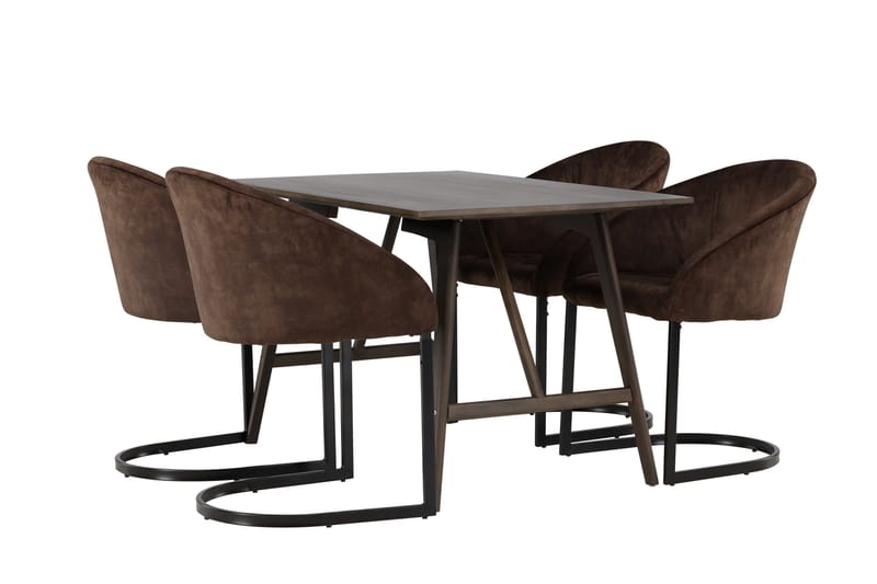 Spisegruppe Venture Home Kaseidon spisegruppe 120 cm rektangulær med 4 Evening-stole Mørkebrun - Møbler - Borde - Spisebordssæt