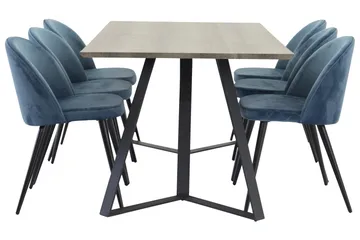 Spisegruppe Venture Home Marina spisegruppe 180 cm rektangulær med 6 Velvet-stole Sort/Blå/Grå - Møbler - Borde - Spisebordssæt