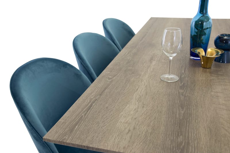 Spisegruppe Venture Home Marina spisegruppe 180 cm rektangulær med 6 Velvet-stole Sort/Blå/Grå - Møbler - Borde - Spisebordssæt