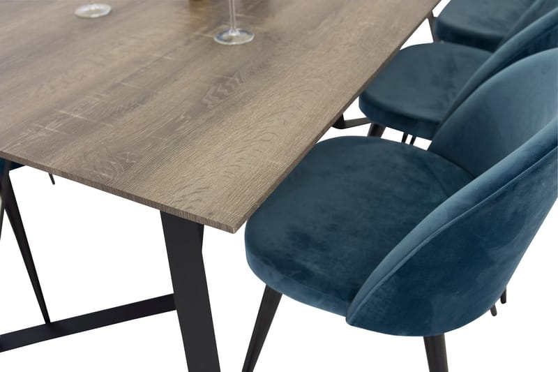 Spisegruppe Venture Home Marina spisegruppe 180 cm rektangulær med 6 Velvet-stole Sort/Blå/Grå - Møbler - Borde - Spisebordssæt