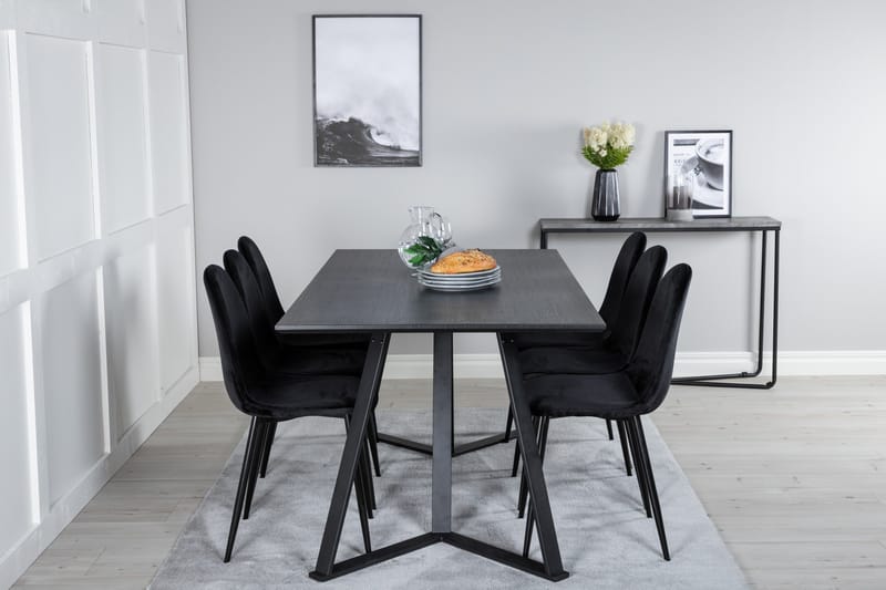 Spisegruppe Venture Home Marina spisegruppe 180 cm rektangulær med 6 Polar-stole Sort - Møbler - Borde - Spisebordssæt