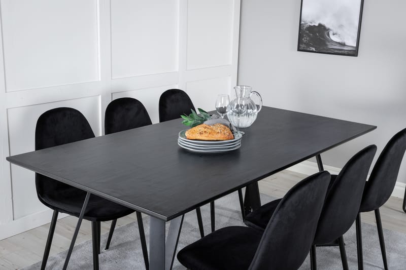 Spisegruppe Venture Home Marina spisegruppe 180 cm rektangulær med 6 Polar-stole Sort - Møbler - Borde - Spisebordssæt