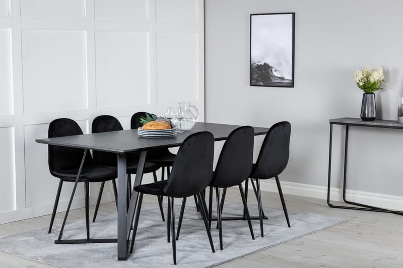 Spisegruppe Venture Home Marina spisegruppe 180 cm rektangulær med 6 Polar-stole Sort - Møbler - Borde - Spisebordssæt