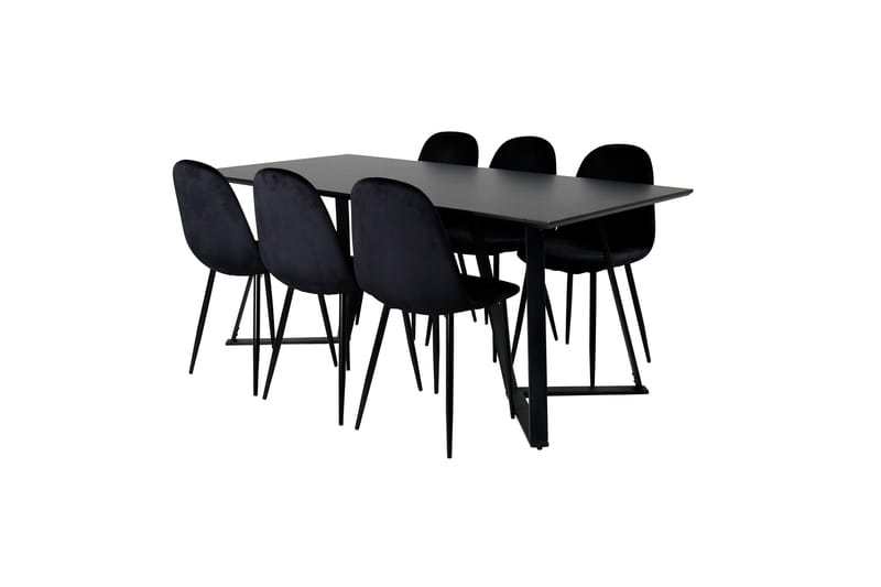 Spisegruppe Venture Home Marina spisegruppe 180 cm rektangulær med 6 Polar-stole Sort - Møbler - Borde - Spisebordssæt
