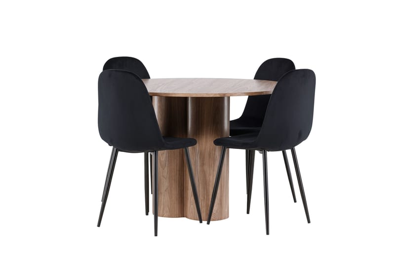Spisegruppe Venture Home Olivia spisegruppe 110 cm rund med 4 Polar-stole Mokka/Sort/Sort - Møbler - Borde - Spisebordssæt