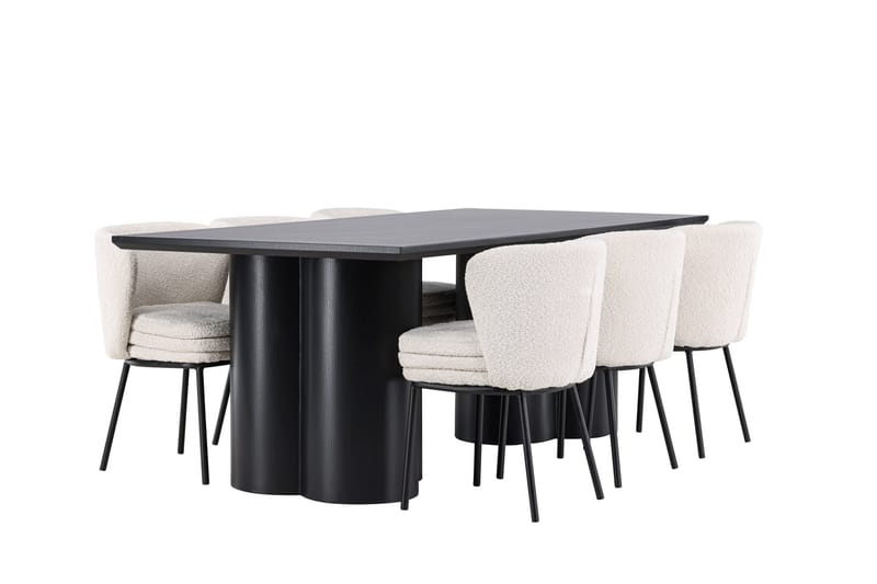 Spisegruppe Venture Home Olivia spisegruppe 210 cm rektangulær med 6 Agnes stole Sort/Hvid/Sort - Møbler - Borde - Spisebordssæt