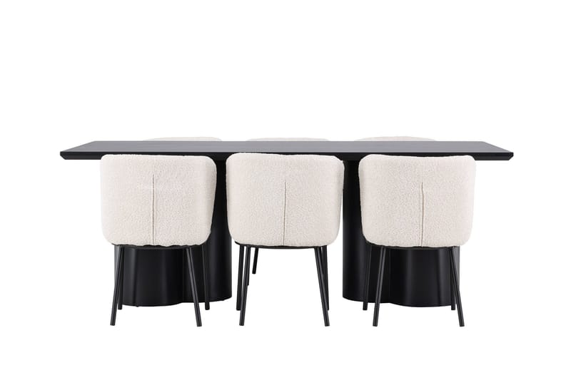 Spisegruppe Venture Home Olivia spisegruppe 210 cm rektangulær med 6 Agnes stole Sort/Hvid/Sort - Møbler - Borde - Spisebordssæt