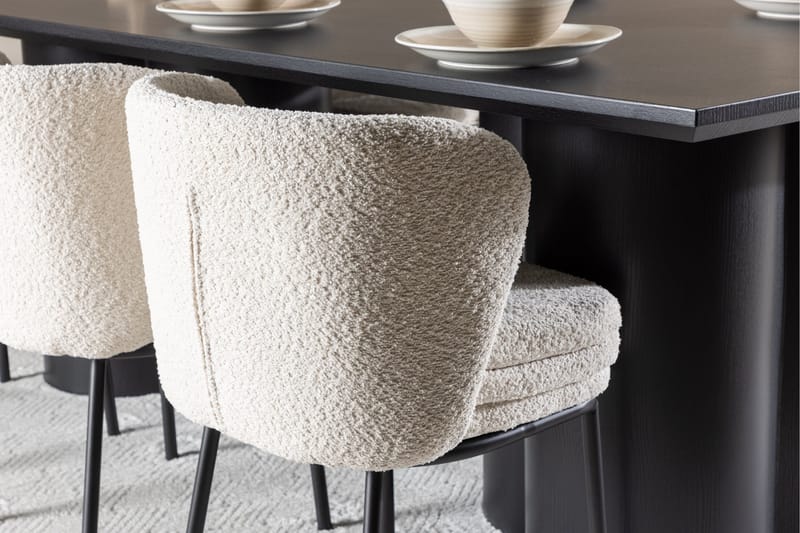 Spisegruppe Venture Home Olivia spisegruppe 210 cm rektangulær med 6 Agnes stole Sort/Hvid/Sort - Møbler - Borde - Spisebordssæt