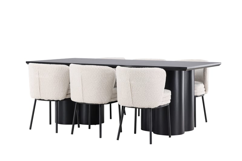 Spisegruppe Venture Home Olivia spisegruppe 210 cm rektangulær med 6 Agnes stole Sort/Hvid/Sort - Møbler - Borde - Spisebordssæt