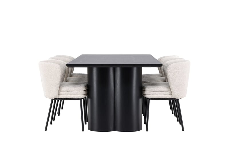 Spisegruppe Venture Home Olivia spisegruppe 210 cm rektangulær med 6 Agnes stole Sort/Hvid/Sort - Møbler - Borde - Spisebordssæt