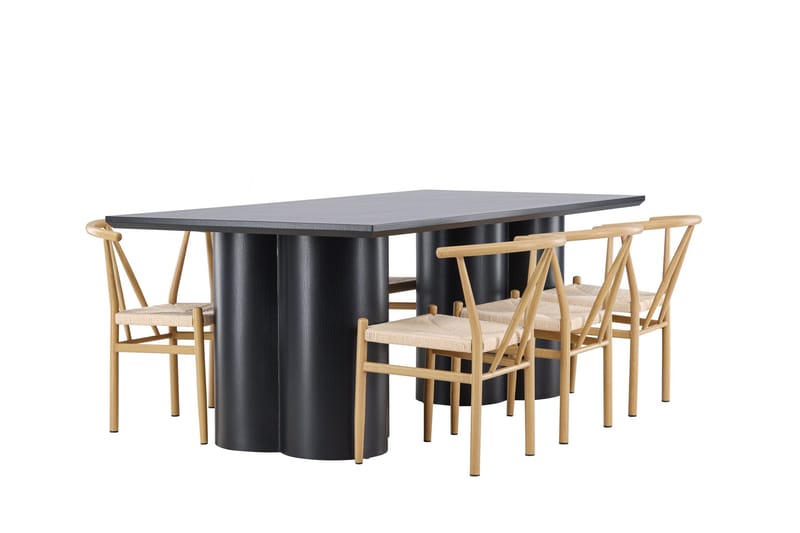 Spisegruppe Venture Home Olivia spisegruppe 210 cm rektangulær med 6 Alfons stole Sort/Beige/Brun - Møbler - Borde - Spisebordssæt