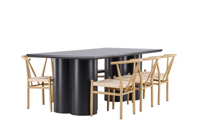 Spisegruppe Venture Home Olivia spisegruppe 210 cm rektangulær med 6 Alfons stole Sort/Beige/Brun - Møbler - Borde - Spisebordssæt