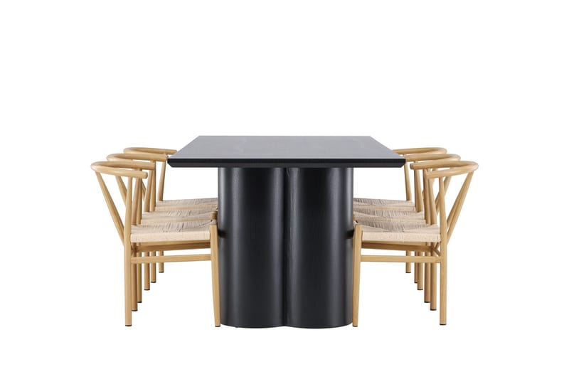 Spisegruppe Venture Home Olivia spisegruppe 210 cm rektangulær med 6 Alfons stole Sort/Beige/Brun - Møbler - Borde - Spisebordssæt
