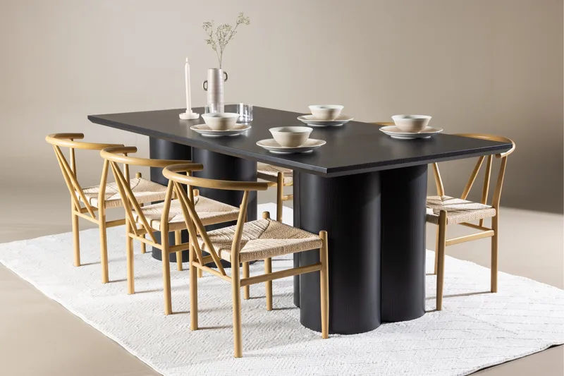 Spisegruppe Venture Home Olivia spisegruppe 210 cm rektangulær med 6 Alfons stole Sort/Beige/Brun - Møbler - Borde - Spisebordssæt