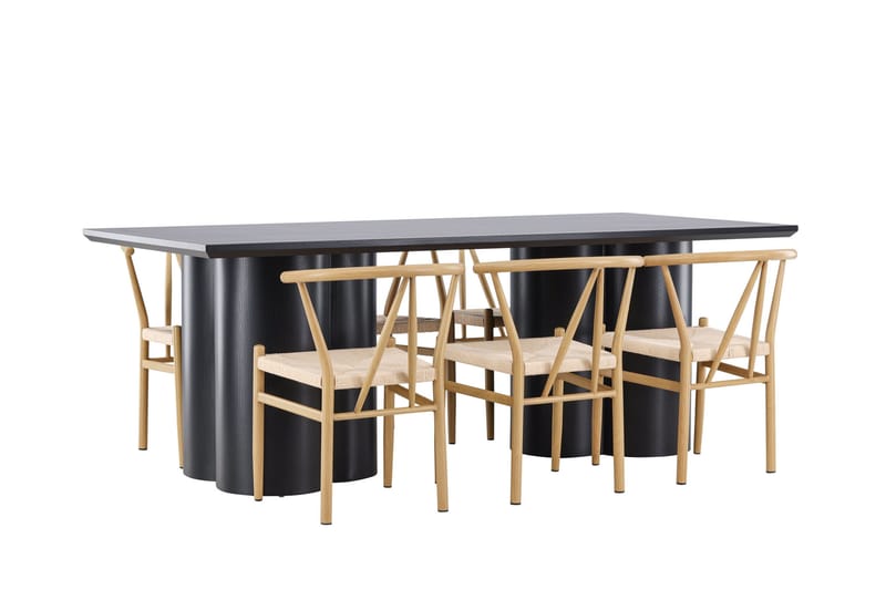 Spisegruppe Venture Home Olivia spisegruppe 210 cm rektangulær med 6 Alfons stole Sort/Beige/Brun - Møbler - Borde - Spisebordssæt