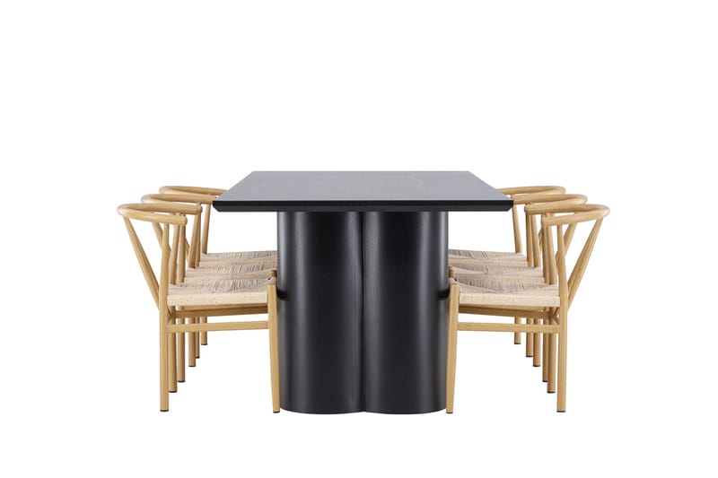 Spisegruppe Venture Home Olivia spisegruppe 210 cm rektangulær med 6 Alfons stole Sort/Beige/Brun - Møbler - Borde - Spisebordssæt