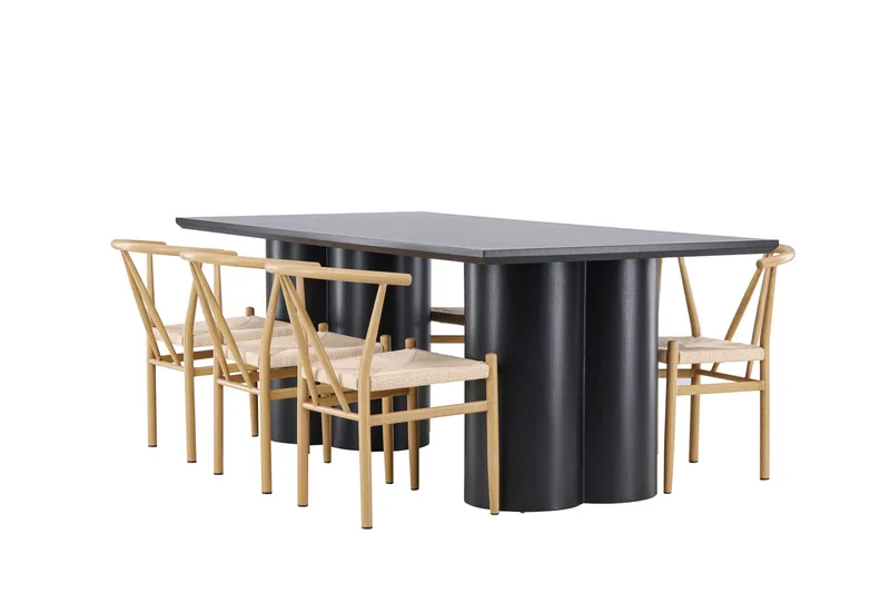 Spisegruppe Venture Home Olivia spisegruppe 210 cm rektangulær med 6 Alfons stole Sort/Beige/Brun, undefined