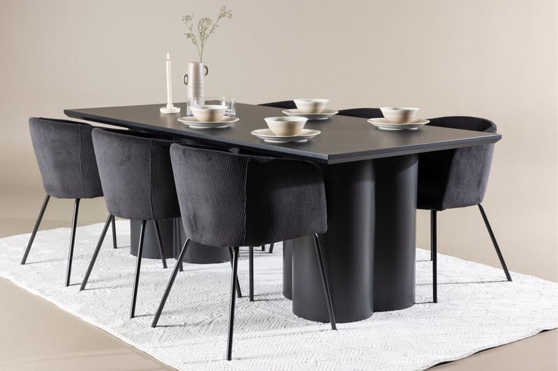 Spisegruppe Venture Home Olivia spisegruppe 210 cm rektangulær med 6 Berit stole Sort/Sort/Sort - Møbler - Borde - Spisebordssæt