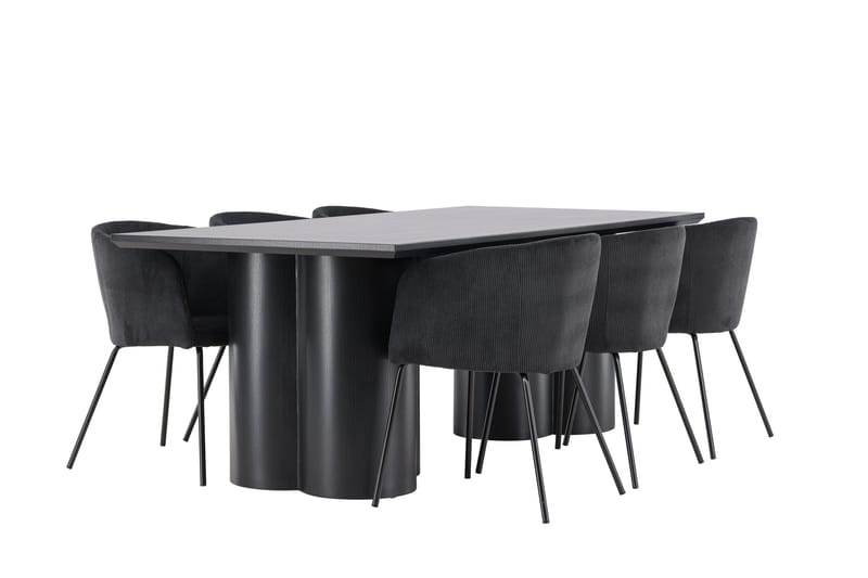 Spisegruppe Venture Home Olivia spisegruppe 210 cm rektangulær med 6 Berit stole Sort/Sort/Sort - Møbler - Borde - Spisebordssæt