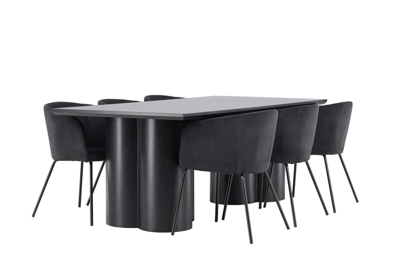 Spisegruppe Venture Home Olivia spisegruppe 210 cm rektangulær med 6 Berit stole Sort/Sort/Sort - Møbler - Borde - Spisebordssæt