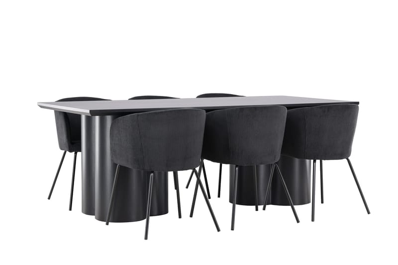 Spisegruppe Venture Home Olivia spisegruppe 210 cm rektangulær med 6 Berit stole Sort/Sort/Sort - Møbler - Borde - Spisebordssæt
