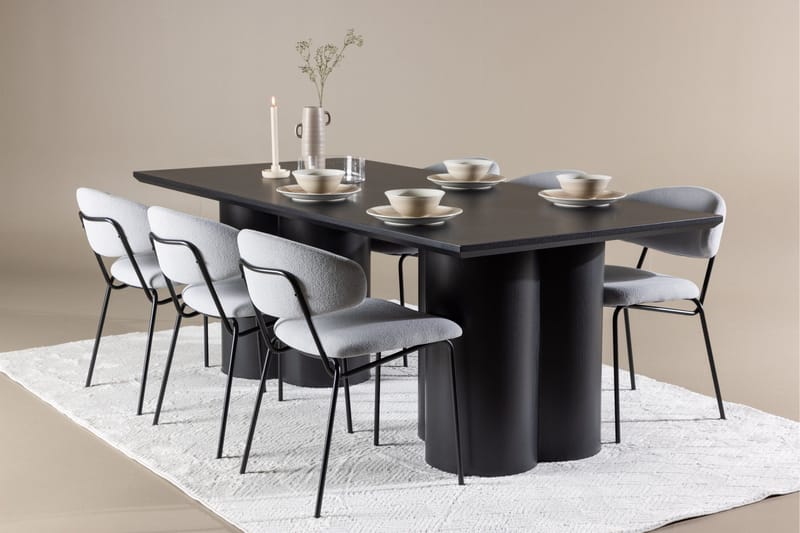 Spisegruppe Venture Home Olivia spisegruppe 210 cm rektangulær med 6 Chico stole Sort/Blå/Sort - Møbler - Borde - Spisebordssæt