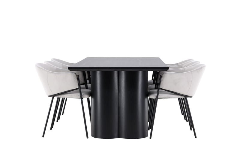 Spisegruppe Venture Home Olivia spisegruppe 210 cm rektangulær med 6 Evelina-stole Sort/Grå/Sort - Møbler - Borde - Spisebordssæt