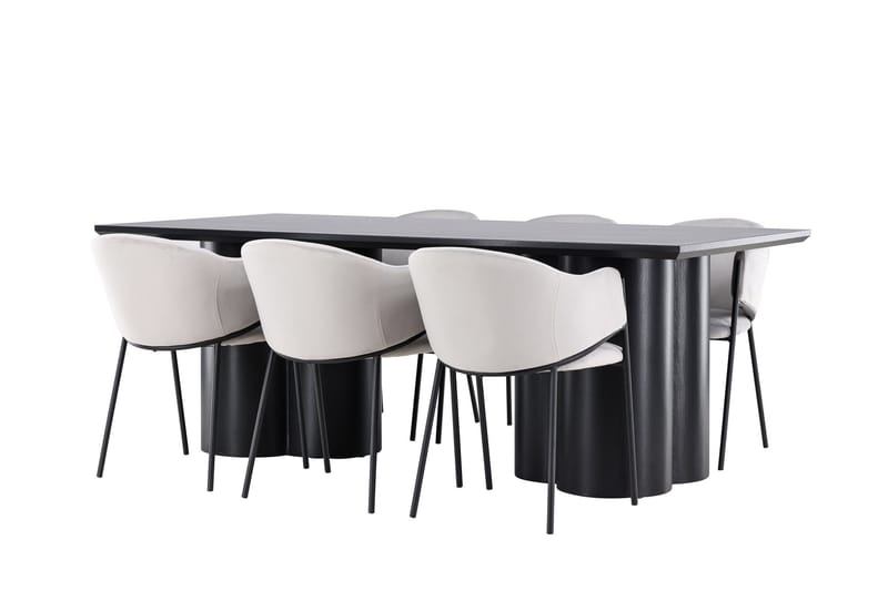Spisegruppe Venture Home Olivia spisegruppe 210 cm rektangulær med 6 Evelina-stole Sort/Grå/Sort - Møbler - Borde - Spisebordssæt