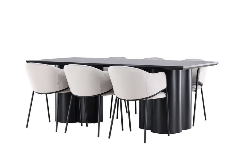 Spisegruppe Venture Home Olivia spisegruppe 210 cm rektangulær med 6 Evelina-stole Sort/Grå/Sort - Møbler - Borde - Spisebordssæt