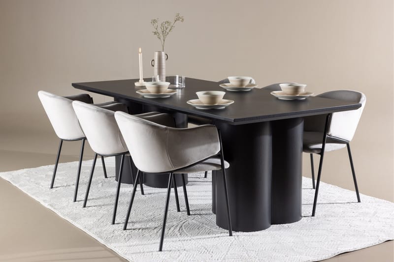 Spisegruppe Venture Home Olivia spisegruppe 210 cm rektangulær med 6 Evelina-stole Sort/Grå/Sort - Møbler - Borde - Spisebordssæt