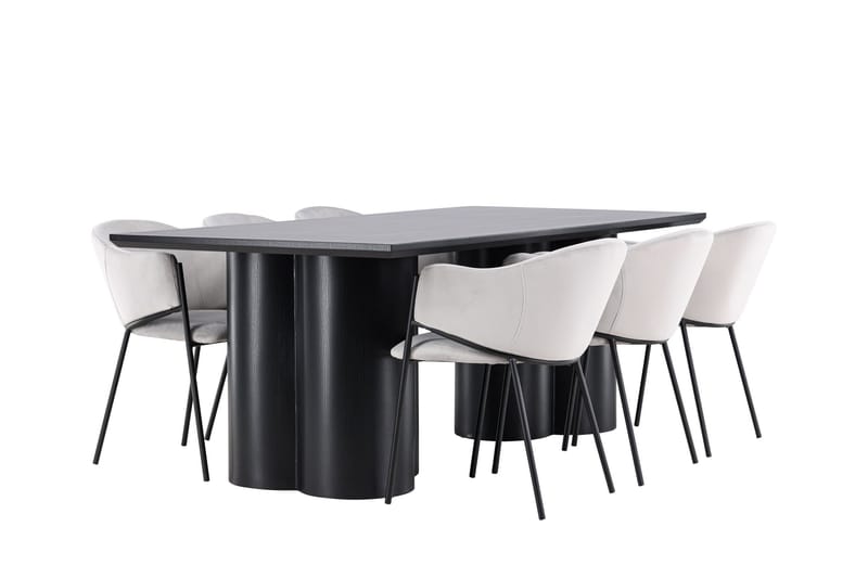 Spisegruppe Venture Home Olivia spisegruppe 210 cm rektangulær med 6 Evelina-stole Sort/Grå/Sort - Møbler - Borde - Spisebordssæt
