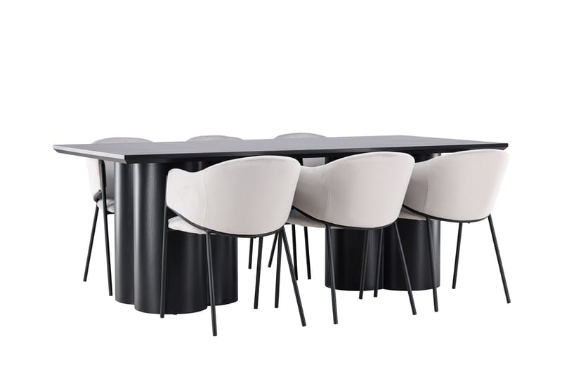 Spisegruppe Venture Home Olivia spisegruppe 210 cm rektangulær med 6 Evelina-stole Sort/Grå/Sort - Møbler - Borde - Spisebordssæt