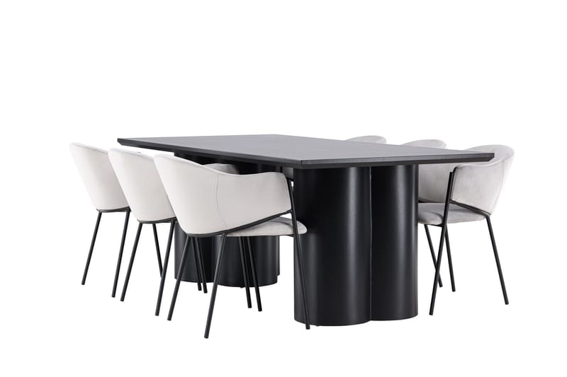 Spisegruppe Venture Home Olivia spisegruppe 210 cm rektangulær med 6 Evelina-stole Sort/Grå/Sort - Møbler - Borde - Spisebordss æt