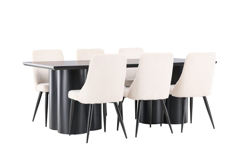 Spisegruppe Venture Home Olivia spisegruppe 210 cm rektangulær med 6 Leone stole Sort/Beige/Sort - Møbler - Borde - Spisebordssæt