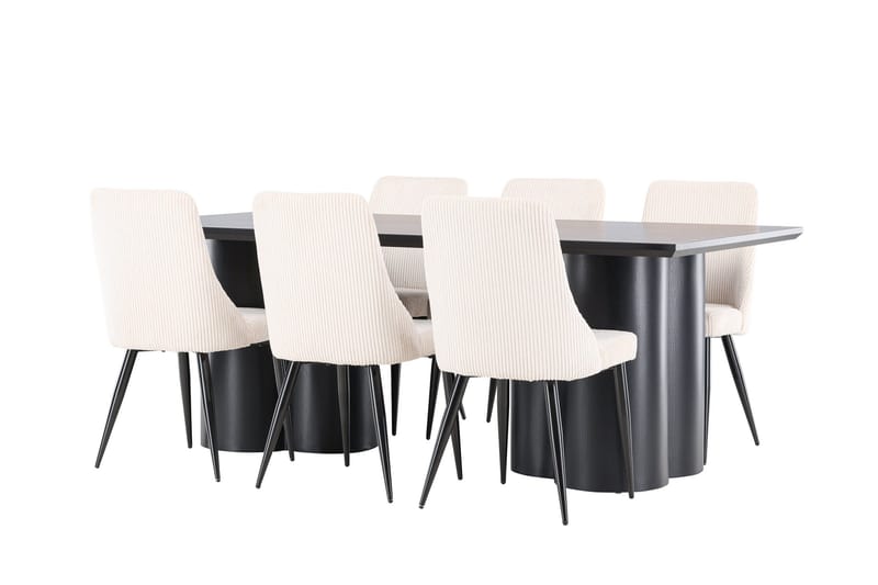 Spisegruppe Venture Home Olivia spisegruppe 210 cm rektangulær med 6 Leone stole Sort/Beige/Sort - Møbler - Borde - Spisebordssæt