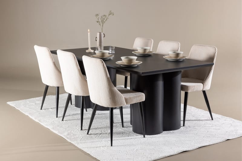 Spisegruppe Venture Home Olivia spisegruppe 210 cm rektangulær med 6 Leone stole Sort/Beige/Sort - Møbler - Borde - Spisebordssæt