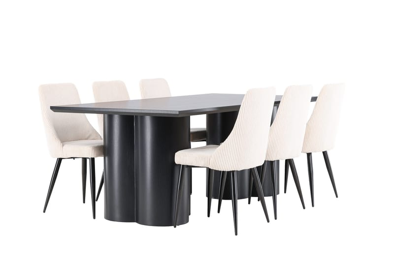 Spisegruppe Venture Home Olivia spisegruppe 210 cm rektangulær med 6 Leone stole Sort/Beige/Sort - Møbler - Borde - Spisebordssæt