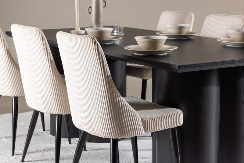 Spisegruppe Venture Home Olivia spisegruppe 210 cm rektangulær med 6 Leone stole Sort/Beige/Sort - Møbler - Borde - Spisebordssæt