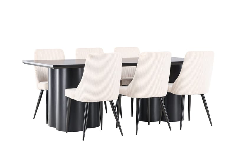 Spisegruppe Venture Home Olivia spisegruppe 210 cm rektangulær med 6 Leone stole Sort/Beige/Sort - Møbler - Borde - Spisebordssæt