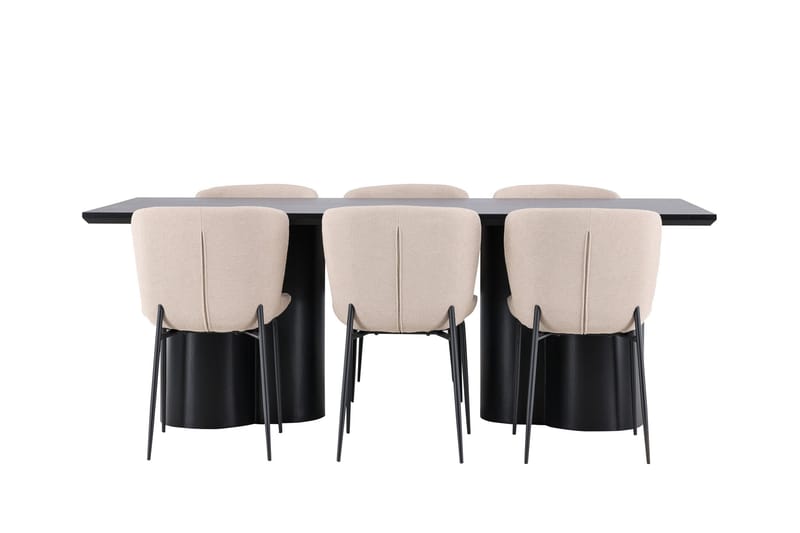Spisegruppe Venture Home Olivia spisegruppe 210 cm rektangulær med 6 Modesto stole Sort/Beige/Sort - Møbler - Borde - Spisebordssæt