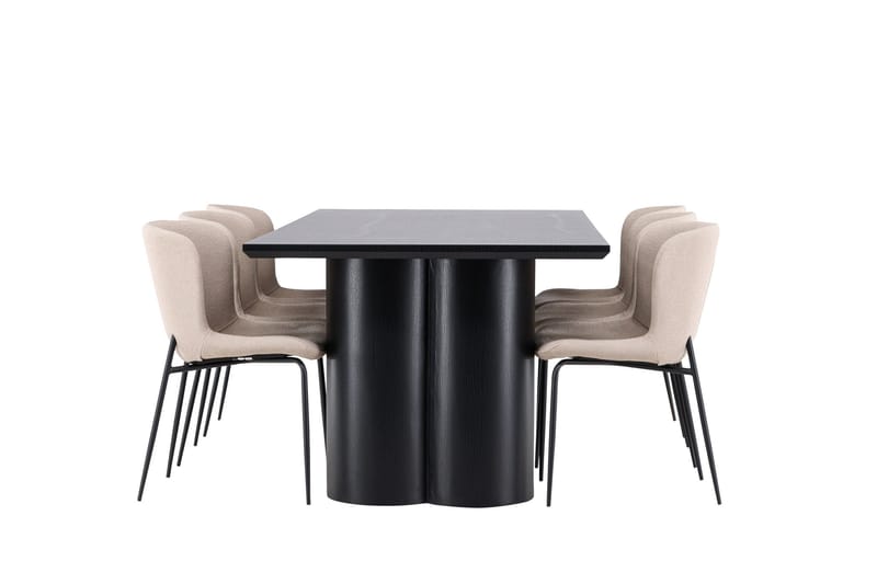 Spisegruppe Venture Home Olivia spisegruppe 210 cm rektangulær med 6 Modesto stole Sort/Beige/Sort - Møbler - Borde - Spisebordssæt