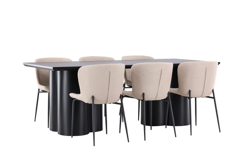 Spisegruppe Venture Home Olivia spisegruppe 210 cm rektangulær med 6 Modesto stole Sort/Beige/Sort - Møbler - Borde - Spisebordssæt