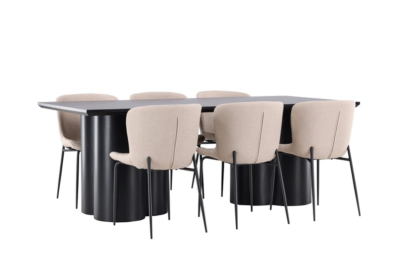 Spisegruppe Venture Home Olivia spisegruppe 210 cm rektangulær med 6 Modesto stole Sort/Beige/Sort - Møbler - Borde - Spisebordssæt