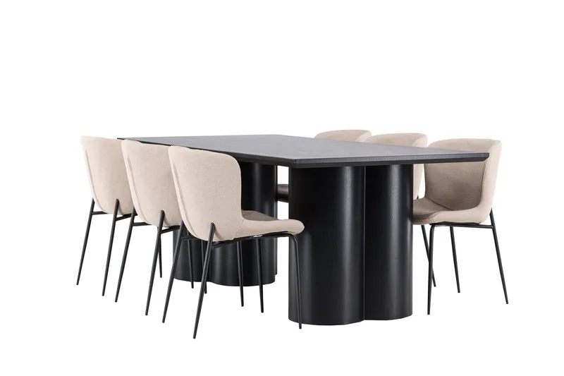 Spisegruppe Venture Home Olivia spisegruppe 210 cm rektangulær med 6 Modesto stole Sort/Beige/Sort, undefined