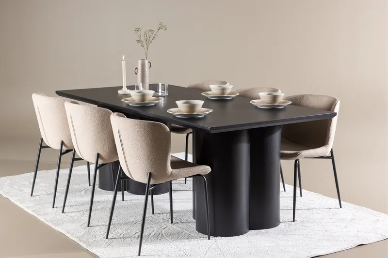 Spisegruppe Venture Home Olivia spisegruppe 210 cm rektangulær med 6 Modesto stole Sort/Beige/Sort - Møbler - Borde - Spisebordssæt