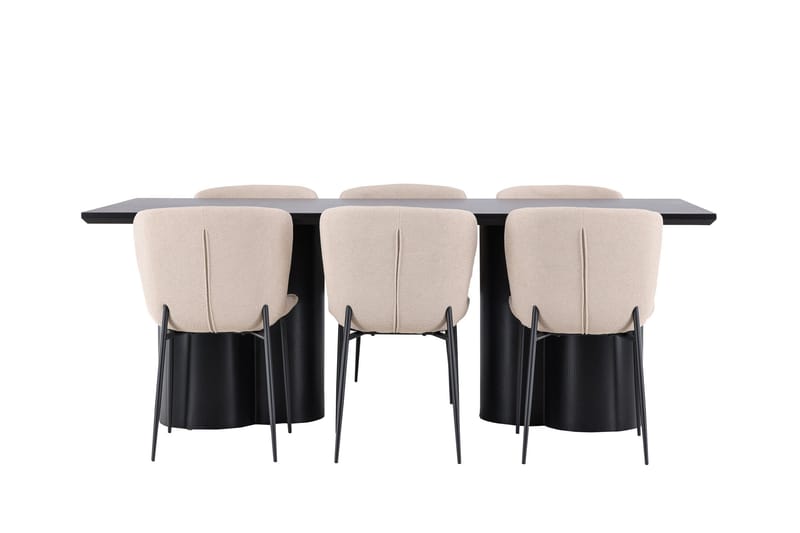 Spisegruppe Venture Home Olivia spisegruppe 210 cm rektangulær med 6 Modesto stole Sort/Beige/Sort - Møbler - Borde - Spisebordssæt